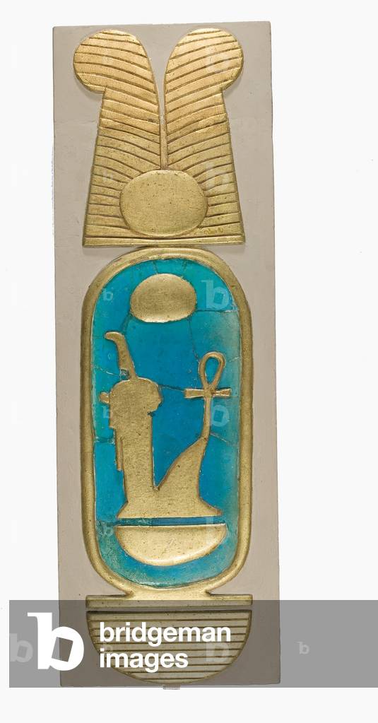 Reconstruction of a Cartouche of Amenhotep III from Malqata, c.1390–1353 BC (faience, modern plaster and gold paint)