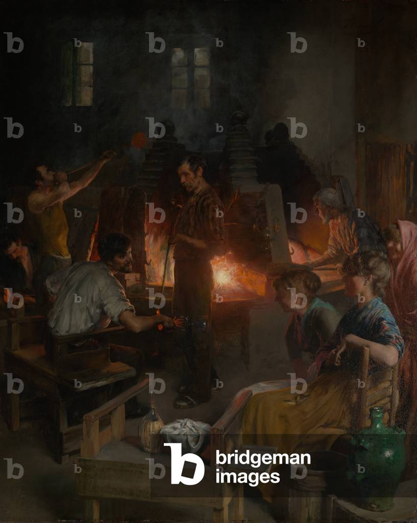 Glass Blowers of Murano, 1886 (oil on wood)
