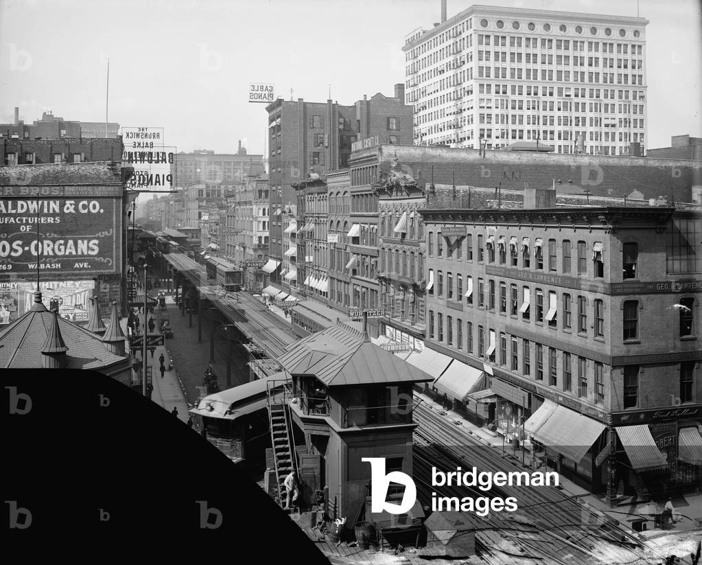 Elevated railroad, Wabash Avenue, Chicago, Illinois, c.1900-10 (b/w photo)