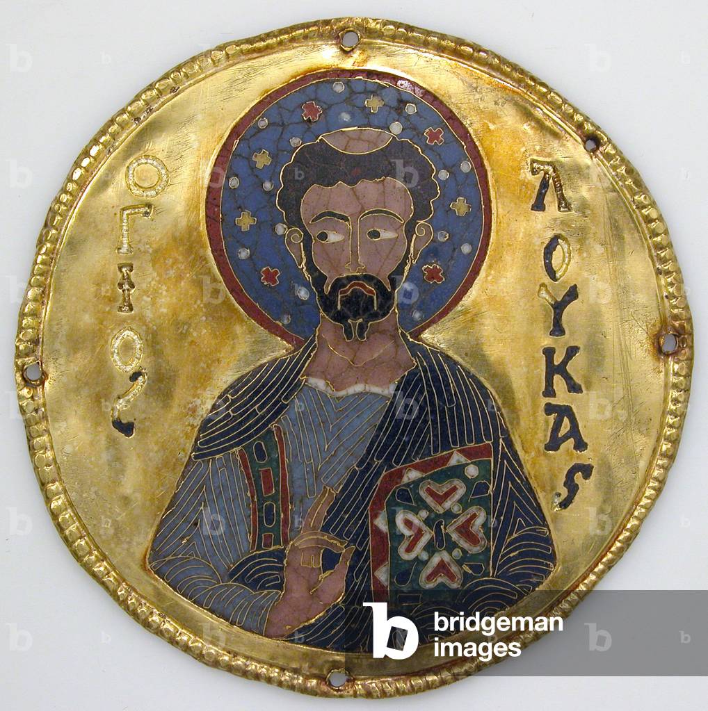 Medallion with Saint Luke from an Icon Frame, c.1100 (gold, silver, and enamel cloisonné)