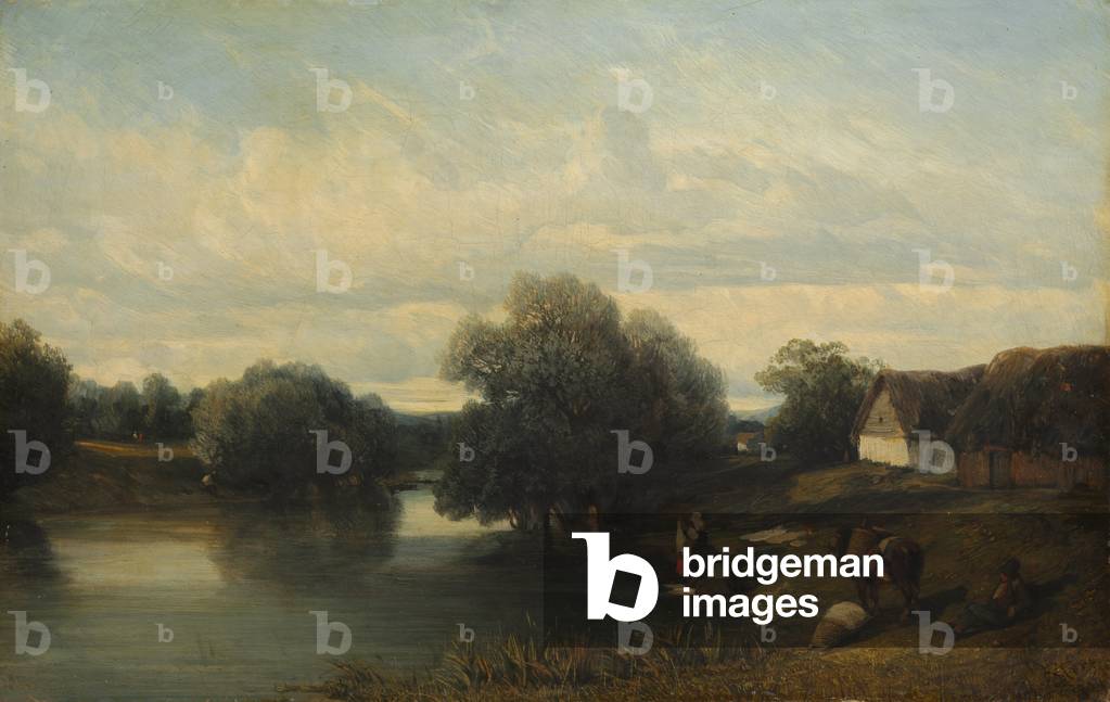 Bild von Gemälde "Hütte am Fluss mit Wäscherinnen" 1835 von Camille Flers