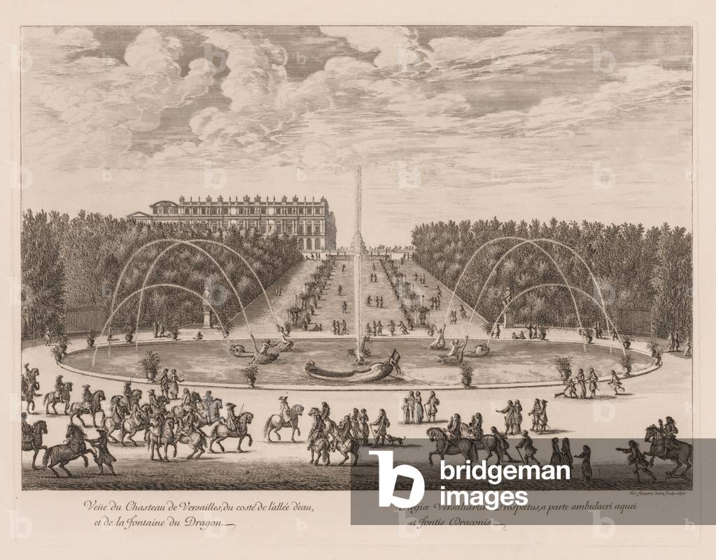 Immagine di Incisione "La Reggia di Versailles" 1676 di Israel Silvestre, b/w