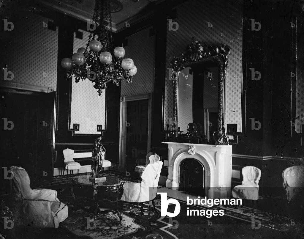 White House interior, Old Green Room, President's Study, 1860-80 (b/w photo)