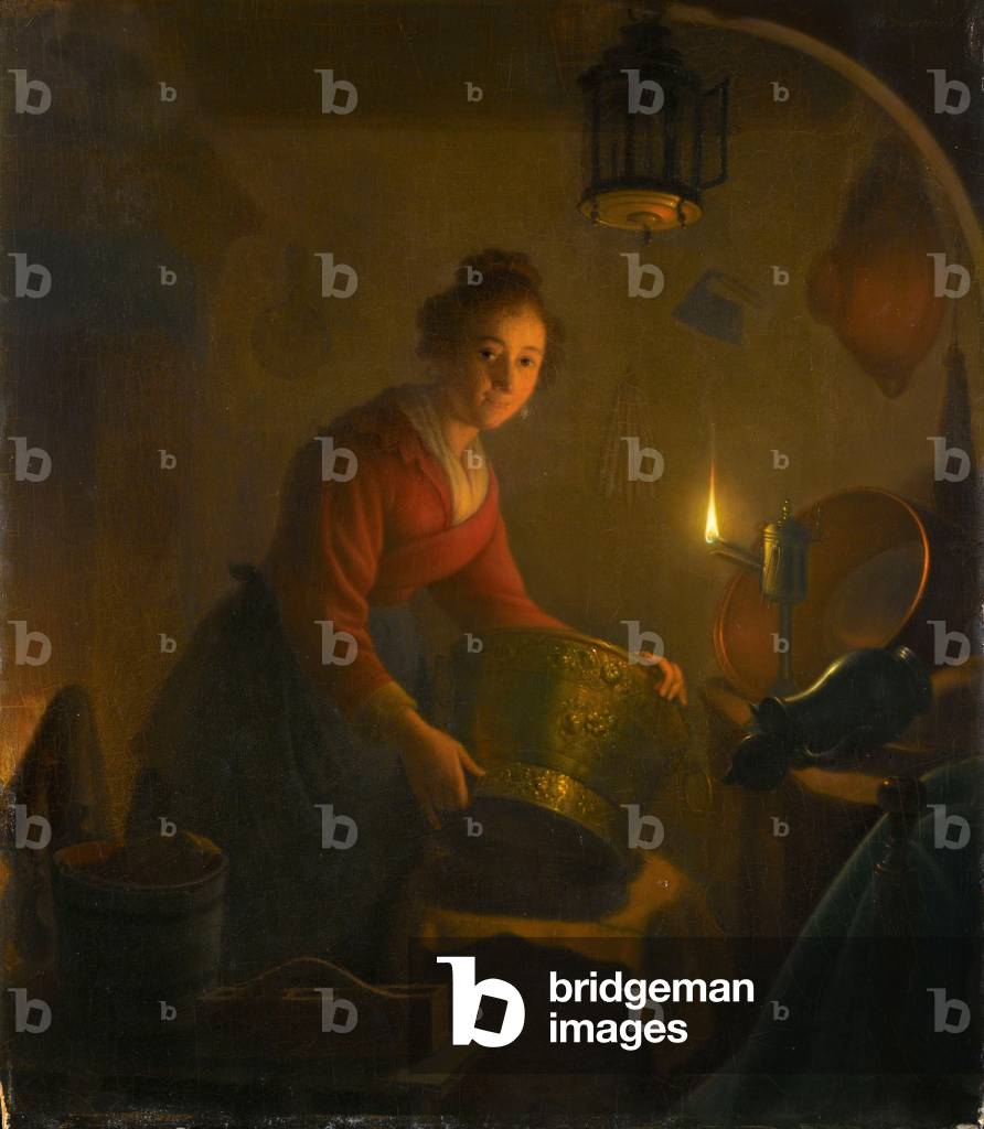 Woman in a Kitchen by Candlelight, c.1830 (oil on panel)