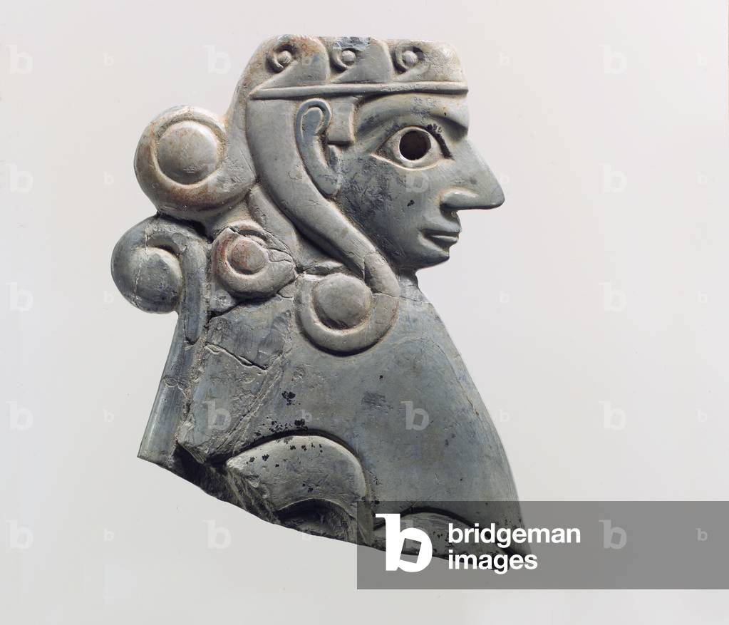 Furniture plaque: female sphinx with Hathor-style curls, c.18th century BC (hippopotamus ivory)