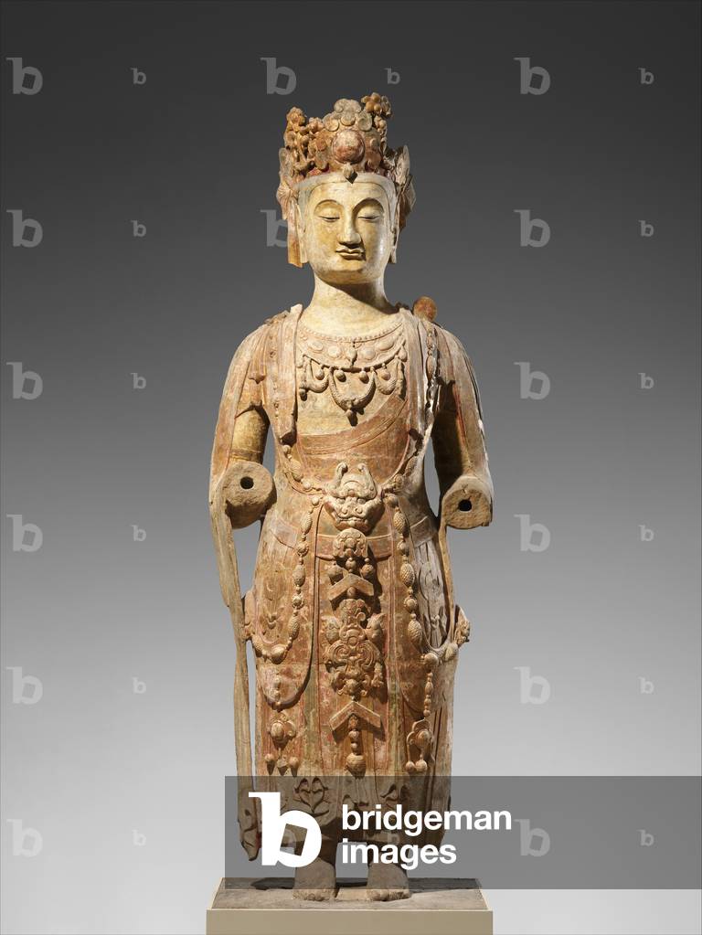Bodhisattva, probably Avalokiteshvara (Guanyin), c.550-60 (Sandstone with pigment)
