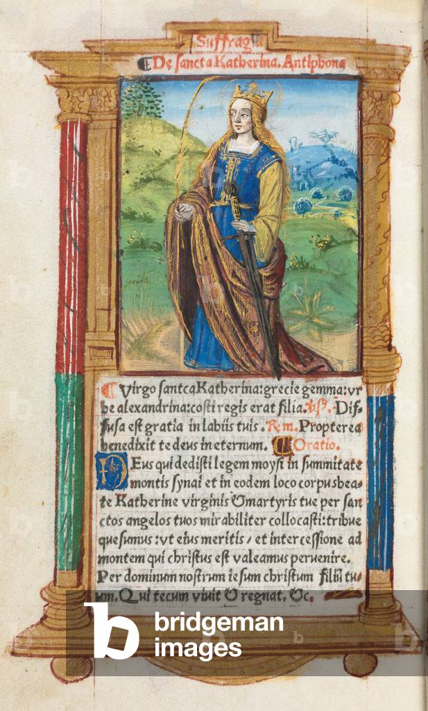 Printed Book of Hours (Use of Rome):  fol. 109v, St. Catherine, 1510 (112 Printed folios on parchment, bound)