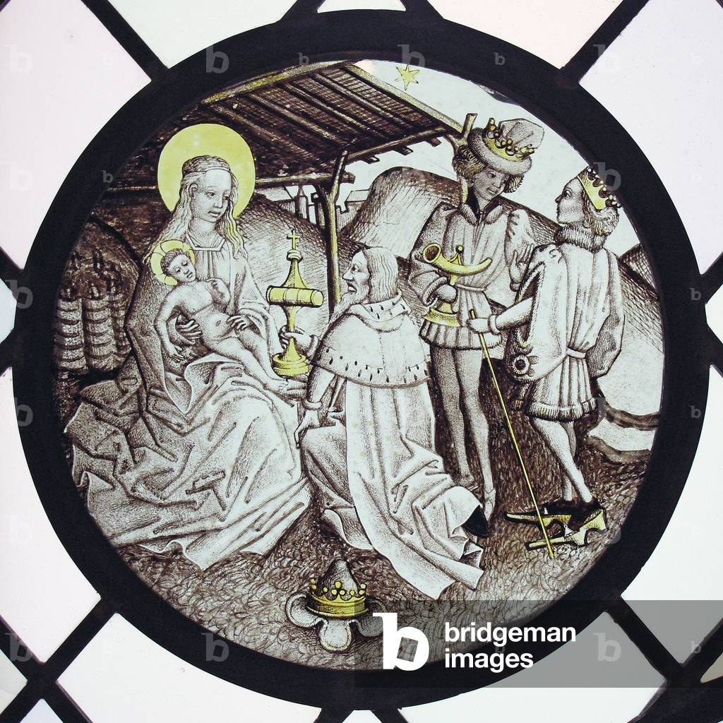 Roundel with Adoration of the Magi, 1480-90 (colorless glass, vitreous paint and silver stain)