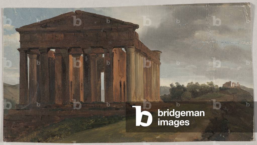 A Temple in Agrigento, Sicily (Oil on paper mounted on masonite)