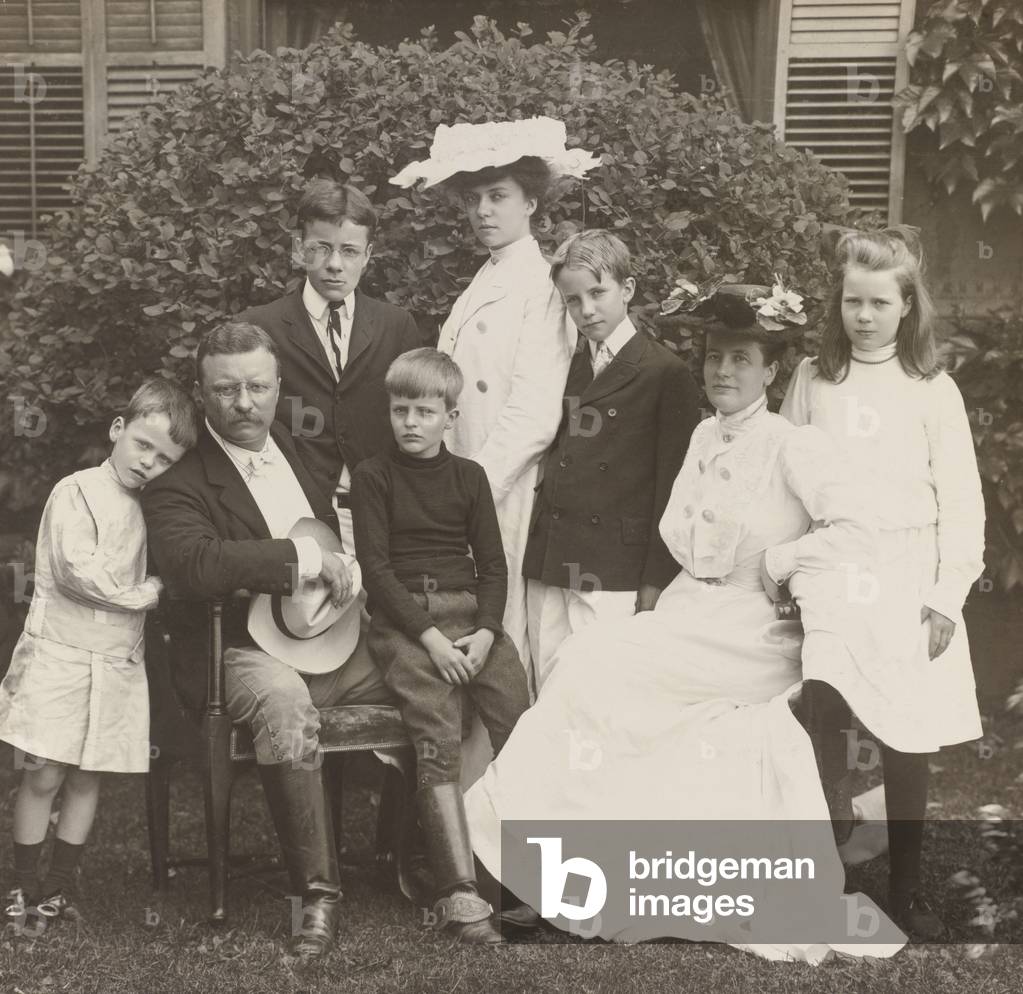 President Theodore Roosevelt, his wife Edith and family, 1903 (b/w photo)