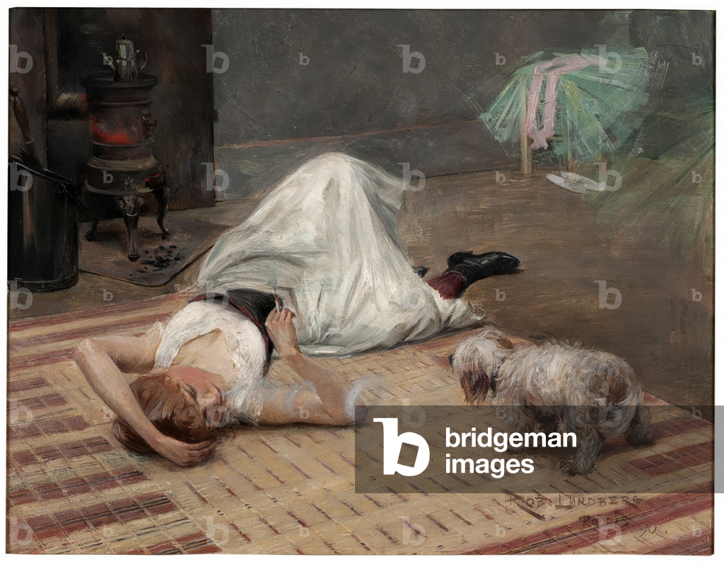 Model having a cigarette (oil on panel)