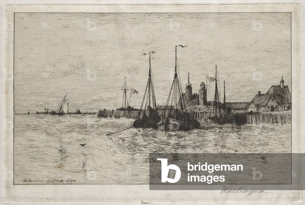 Immagine di Stampa "Harlingen" 1884 di Robert Swain Gifford, b/w