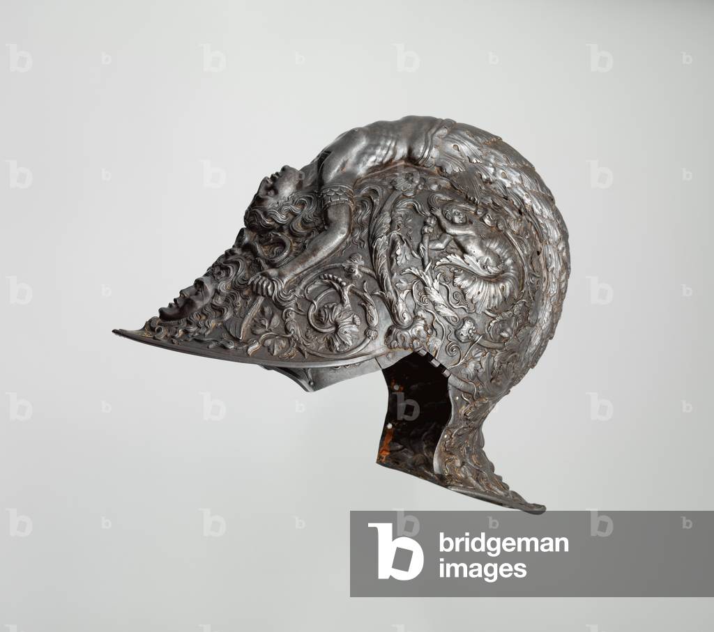 Burgonet, 1543 (steel, gold, textile)