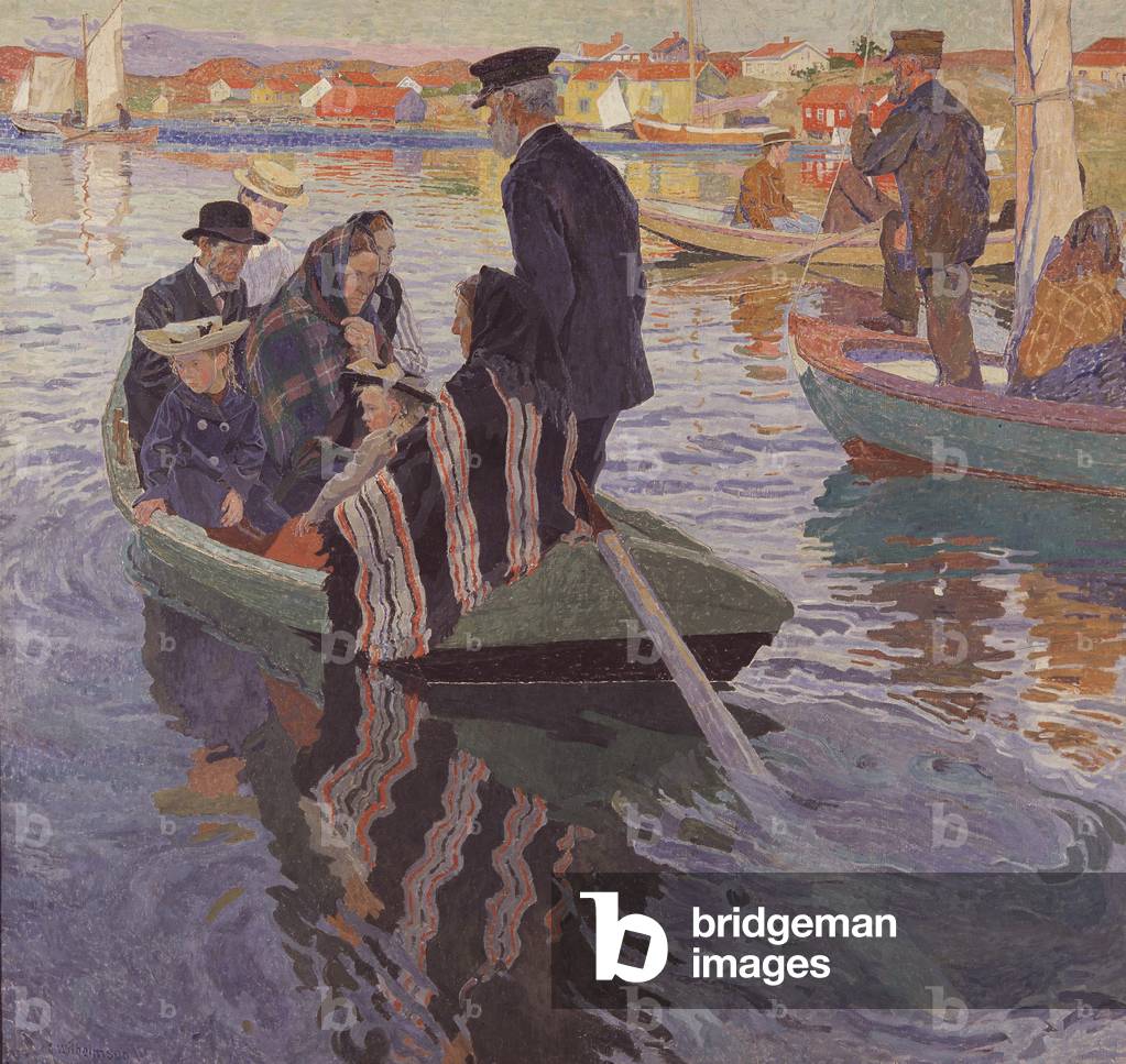 Church Goers in a Boat, 1909 (oil on canvas)