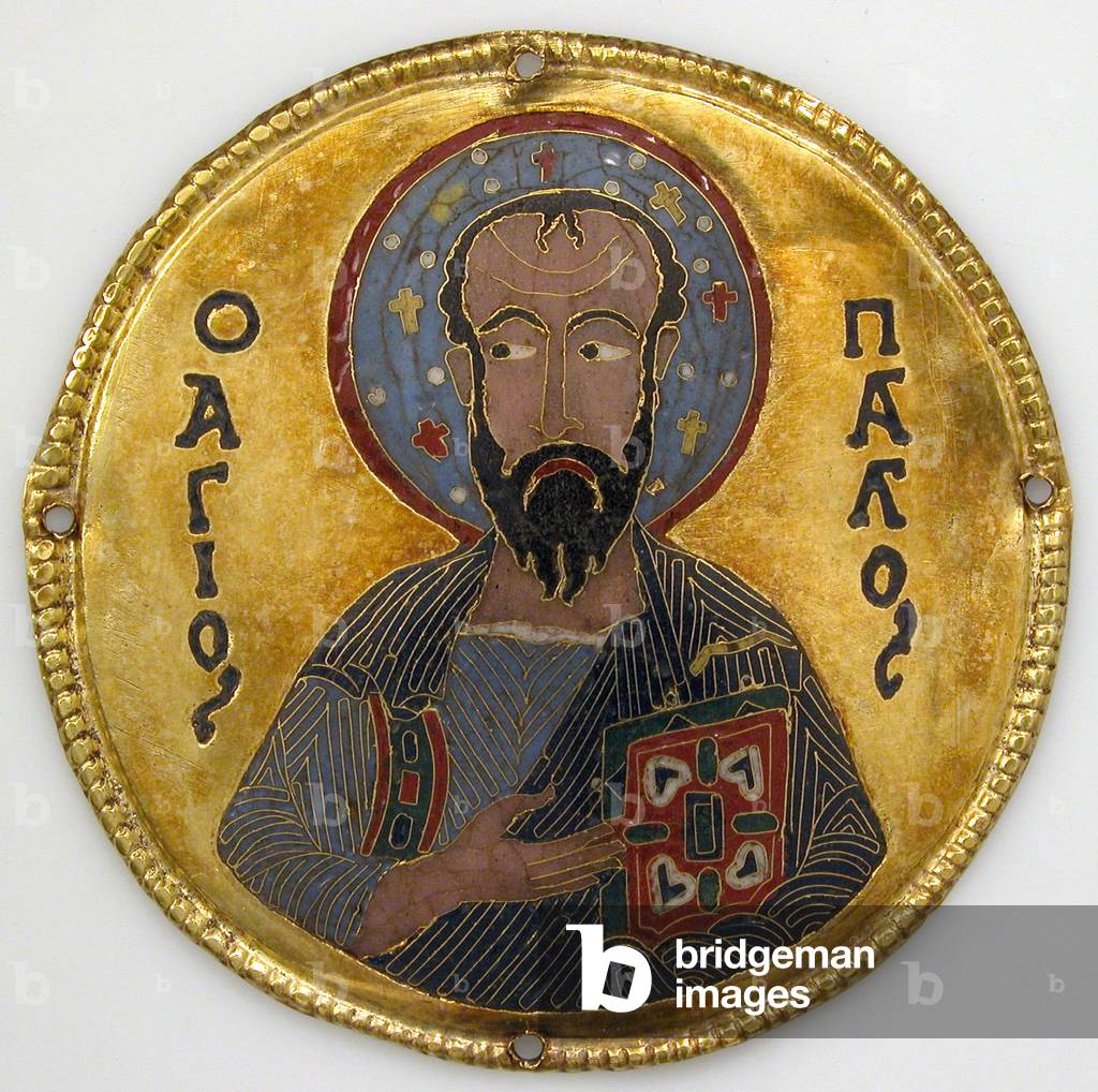 Medallion with Saint Paul from an Icon Frame, c.1100 (gold, silver, and enamel cloisonné)