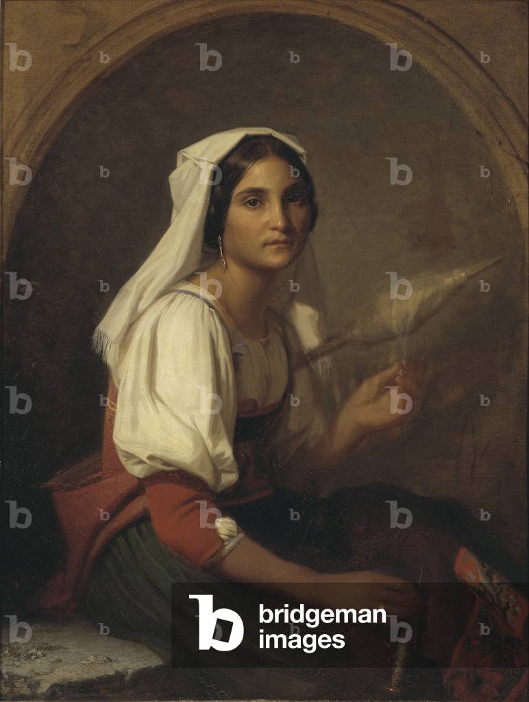 An Italian Woman Spinning Flax, 1847 (oil on canvas)