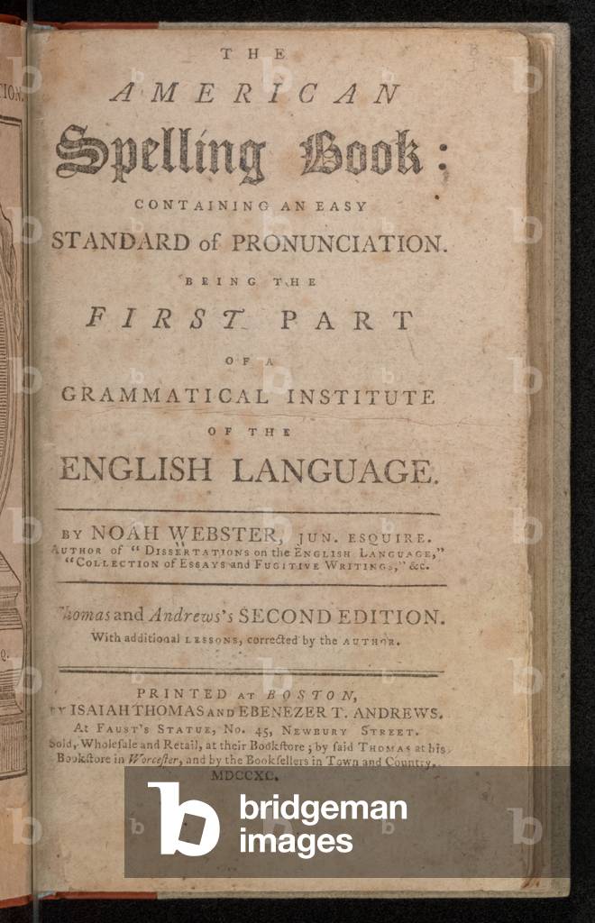Frontispiece from 'The American Spelling Book' by Noah Webster, Boston, 1790 (print)