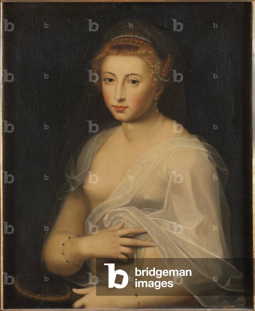 Young Lady Holding a Mirror (oil on wood)