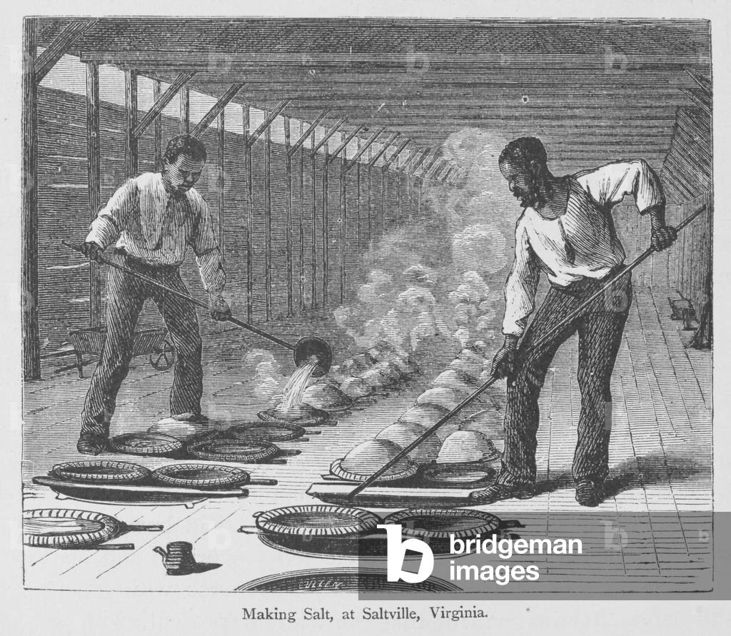 Making salt at Slatville, Virginia, from 'The Great South' by Edward King, published c.1874 (engraving)