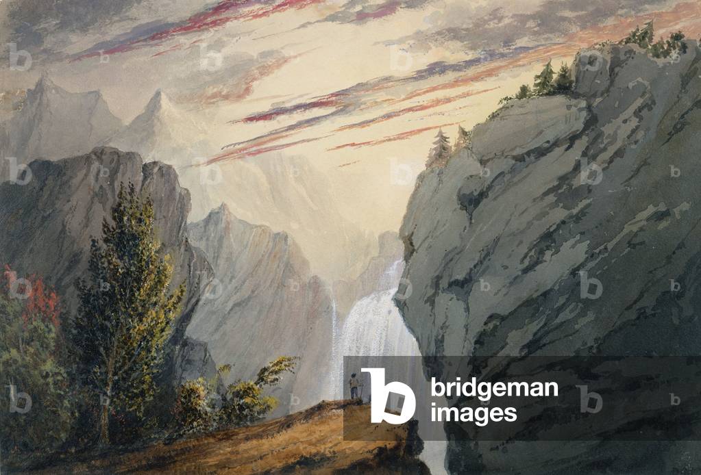 At the Waterfall, c.1850 (w/c, gum arabic, and gouache on off-white wove paper)