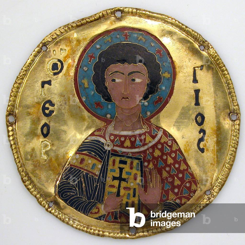 Medallion with Saint George from an Icon Frame, c.1100 (gold, silver, and enamel cloisonné)