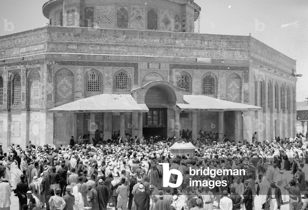 Nahas Pasha's visit to Dome of the Rock, 1943 (b/w photo)