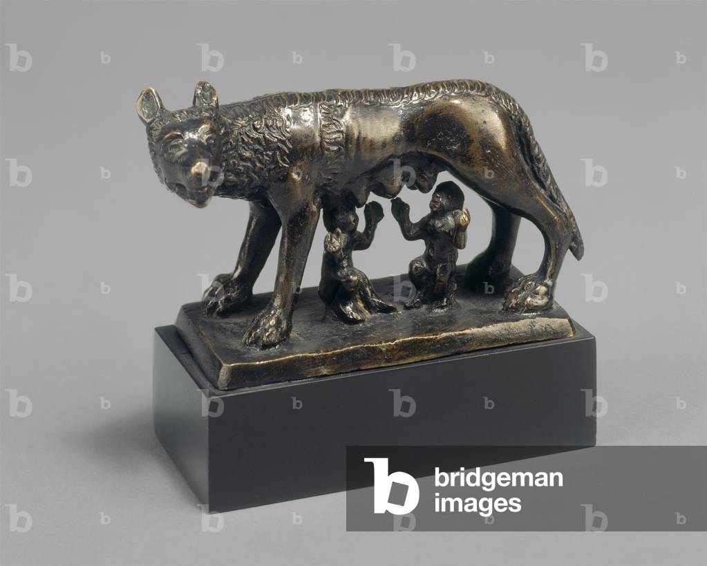 Romulus and Remus Suckled by a She-wolf, 15th century (bronze and Black lacquer over medium brown bronze)