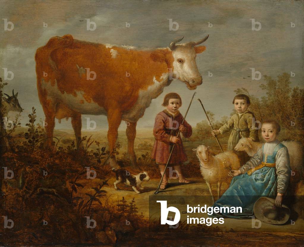 Children and a Cow, 1635-39 (oil on wood)