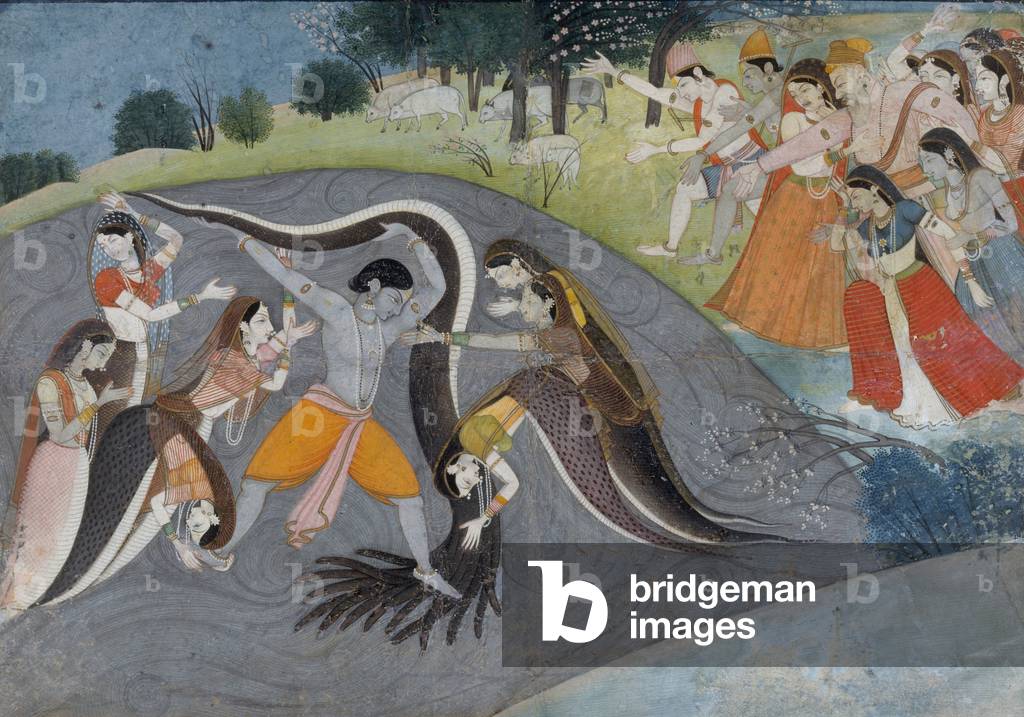 Krishna Subduing Kaliya, the Snake Demon, c.1785 (watercolour and ink on paper)