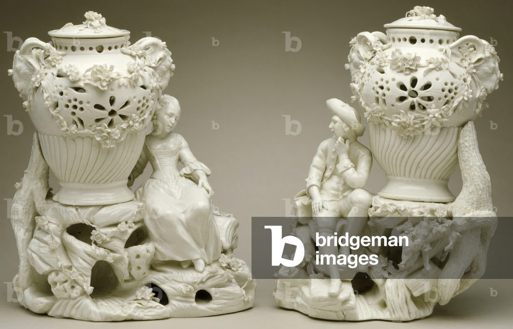 Pair of Potpourri Vases, c.1760 (soft paste porcelain with glaze)
