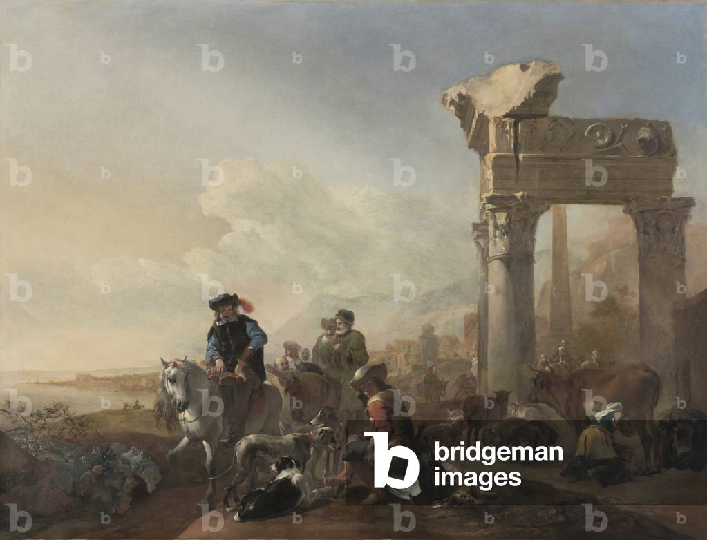 Jäger in der Nähe von Ruinen, 1648 (Öl auf Leinwand)