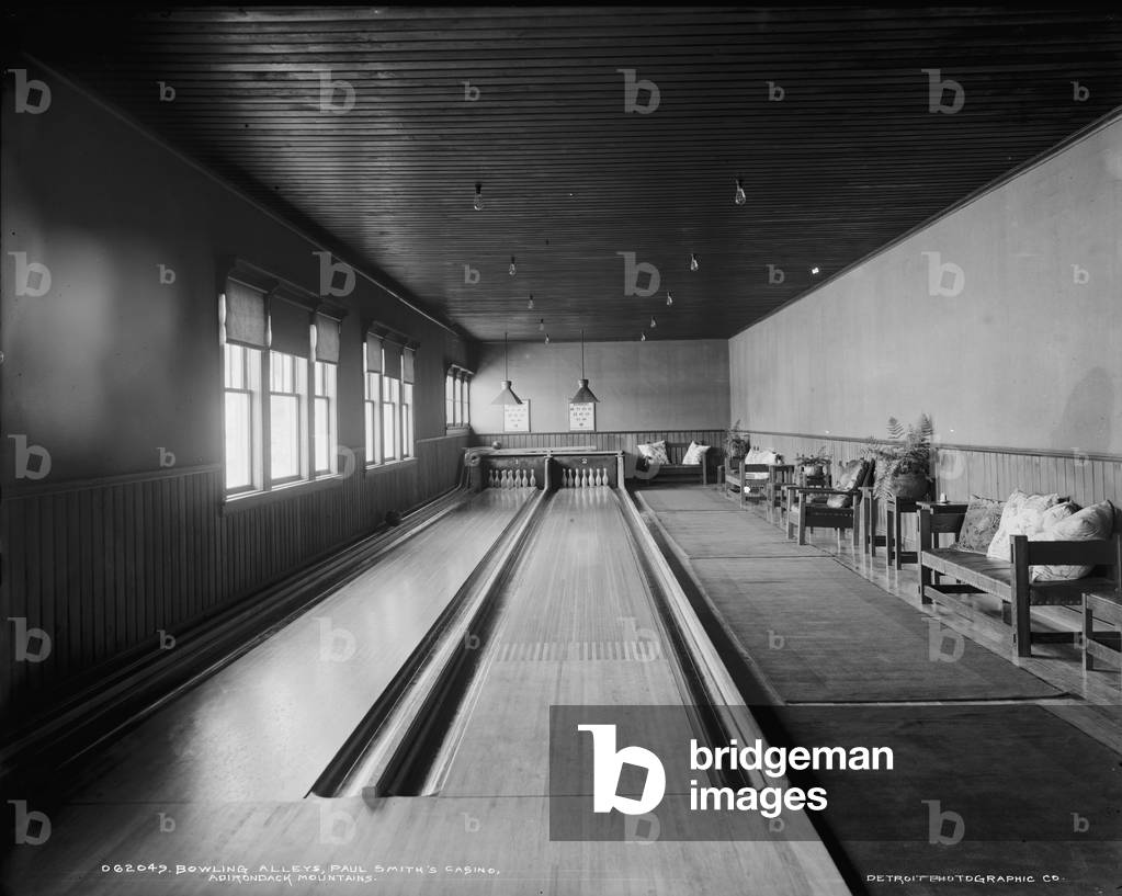 Bowling alleys, Paul Smith's casino, Adirondack Mountains, 1900-05 (b/w photo)

