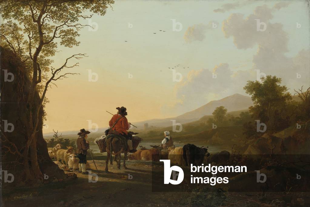 Landscape with Cattle Driver and Shepherd, c.1780-85 (oil on panel)