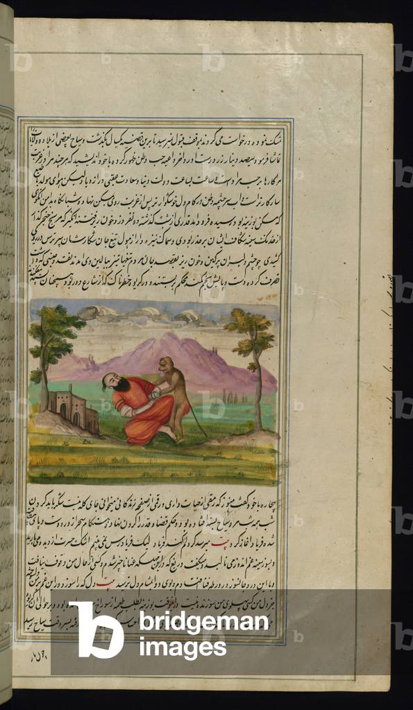 A traveler is saved by a monkey from Lights of Canopus, 1847 (ink and pigment on paper)