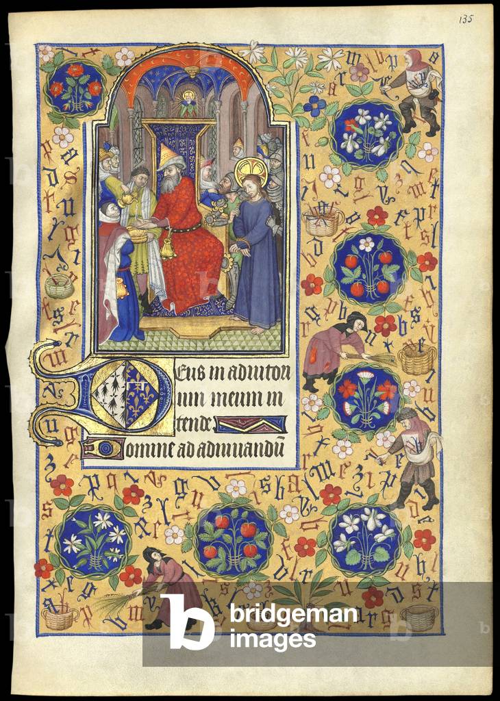f.135r Miniature of Pilate washing his hands of the fate of Jesus, from 'Book of Hours of Marguerite d'Orleans', 1426-59 (vellum)
