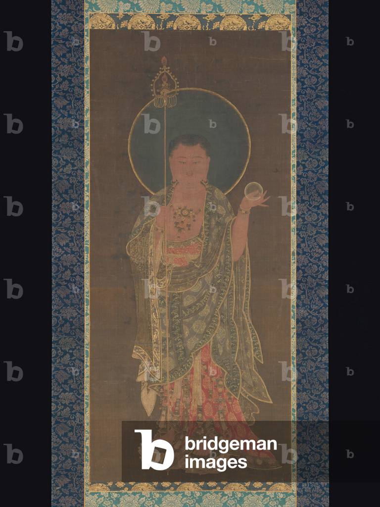 Hanging scroll of Kshitigarbha, 1300-50 (ink, color, and gold on silk)