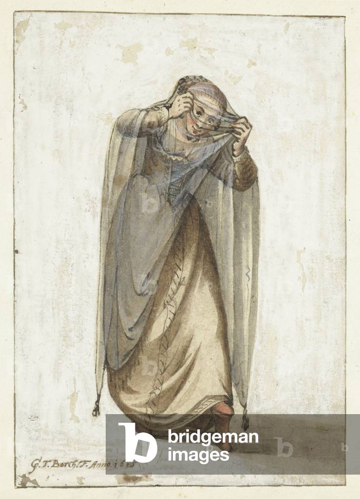 Venetian courtesan, 1660-70 (watercolour on paper)