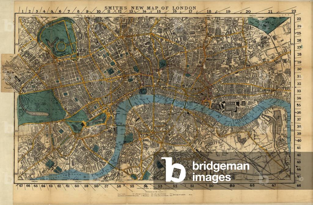 Smith's new map of London, 1860 (hand-coloured engraving)