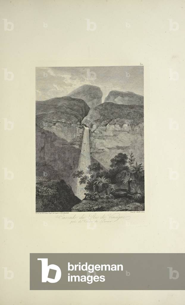 Falls of the Rio de Vinagre, near the Volcano of Purace, drawn by Koch, engraved by Arnold, illustration from 'Vues des Cordillères et Monumens des Peuples Indigènes de l'Amérique' by Alexander von Humboldt and Aime Bonpland, 1813 (engraving)