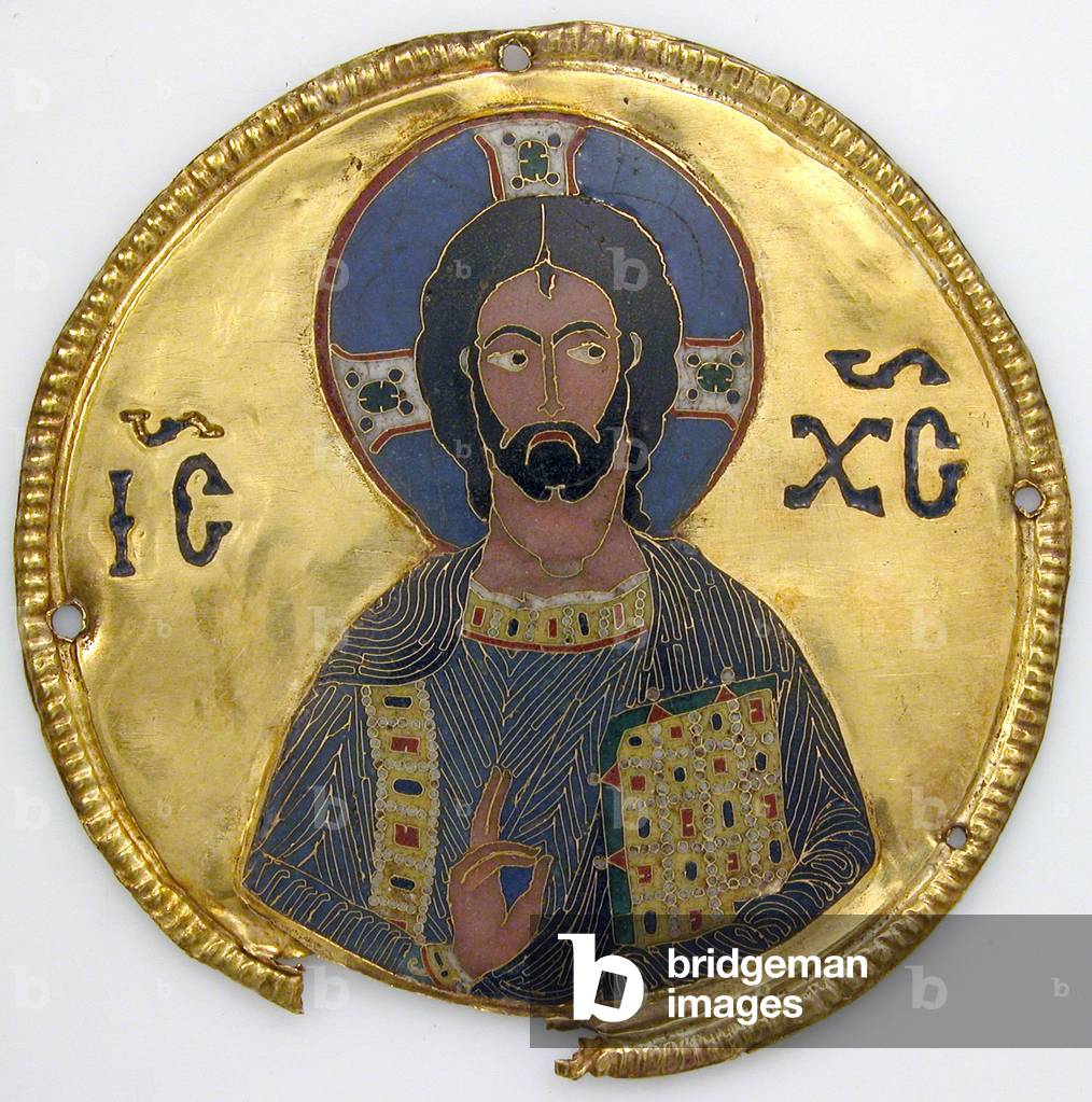 Medallion with Christ from an Icon Frame, c.1100 (gold, silver, and enamel cloisonné)