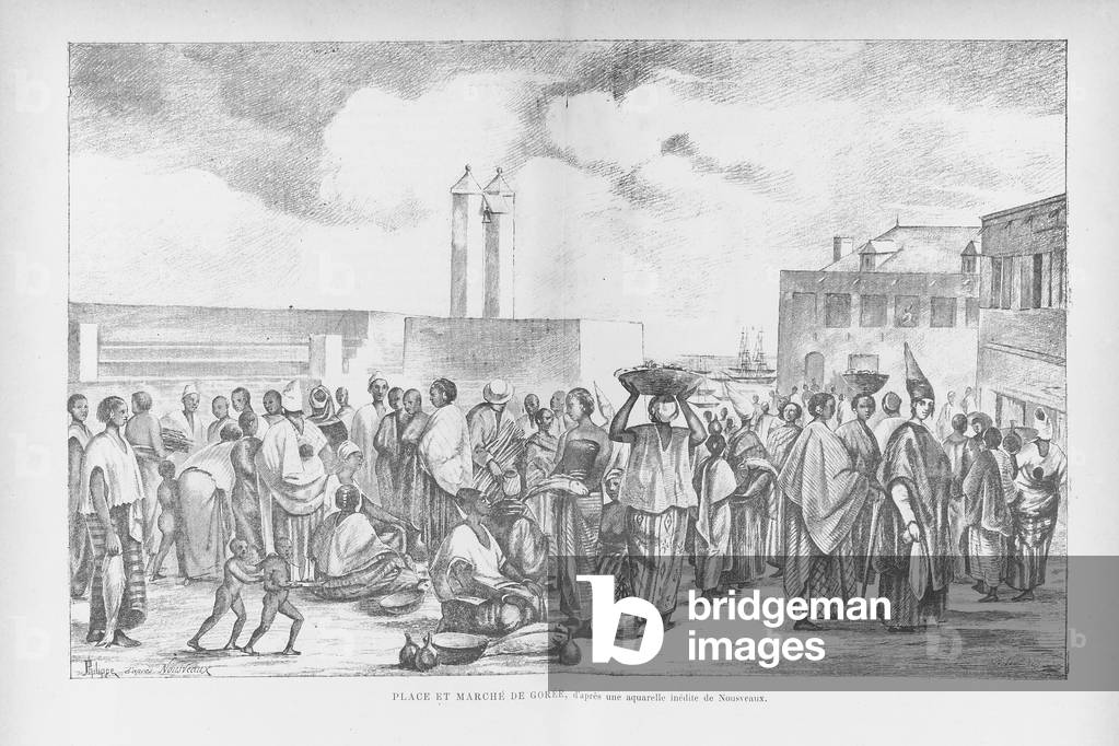 Market Place at Goree, illustration from 'Cote Occidentale d'Afrique...' by Henri Frey, 1890 (litho)