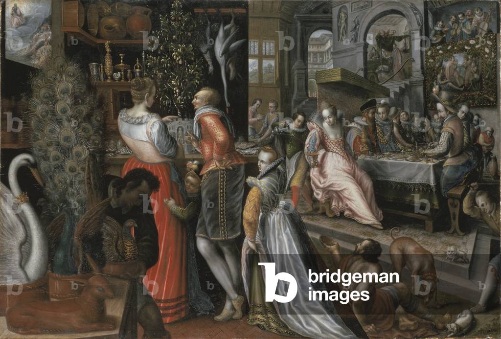 The rich man and Lazarus, 16th century (oil on panel)