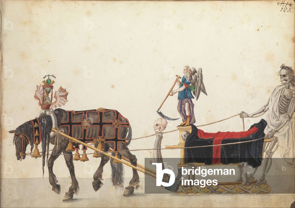 Pageant sleigh in parade, c.1640 (pen and ink, watercolour and washes)