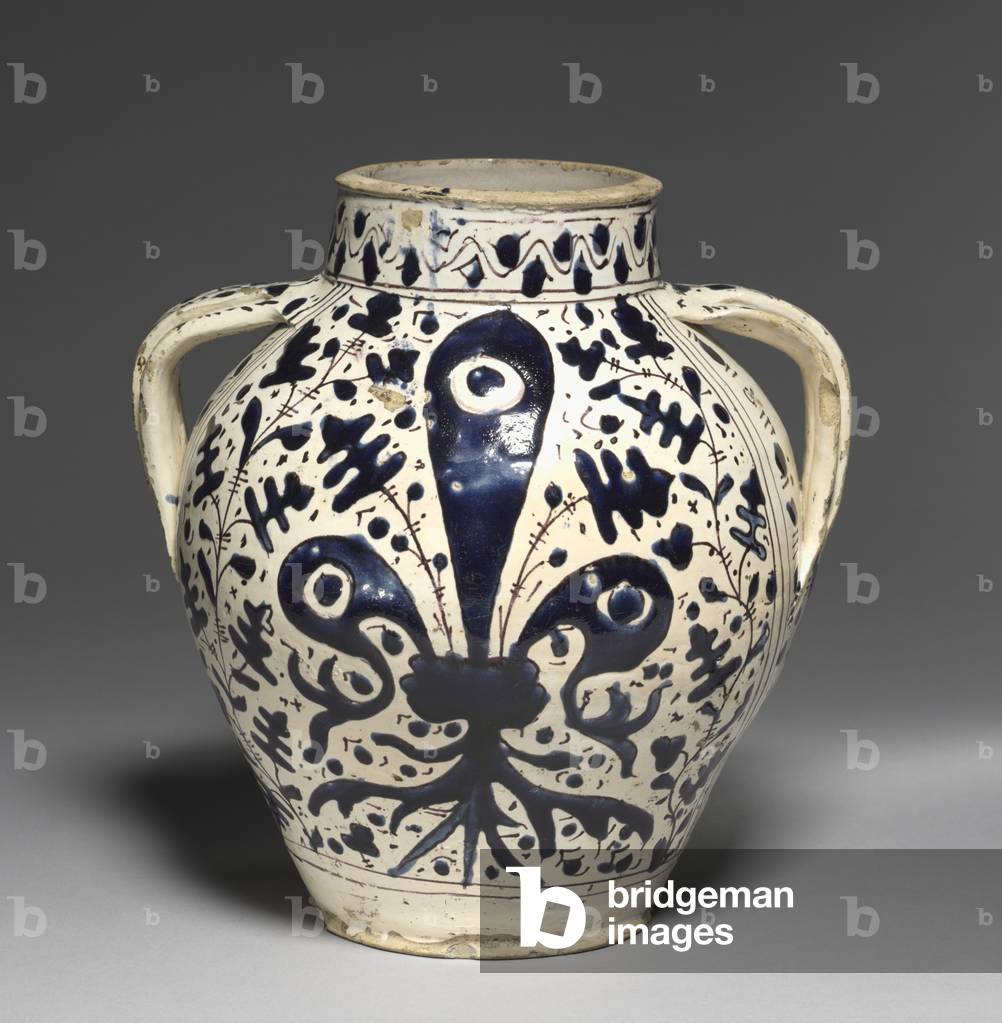 Image of Decorative Arts depicting Two-Handled "Oak Leaf" Pharmacy Jar with Fleur-de-Lys 1430 by Giunta di Tug
