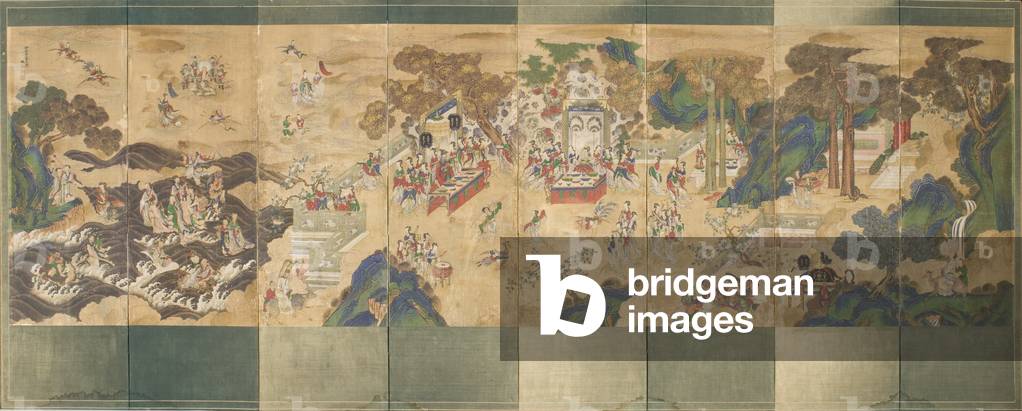 The Banquet of Seowangmo, c.1800 (ink, color and gold on silk)