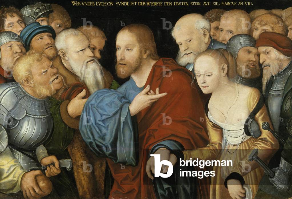 Christ and the Woman taken in Adultery, c.1520-50 (oil on wood)
