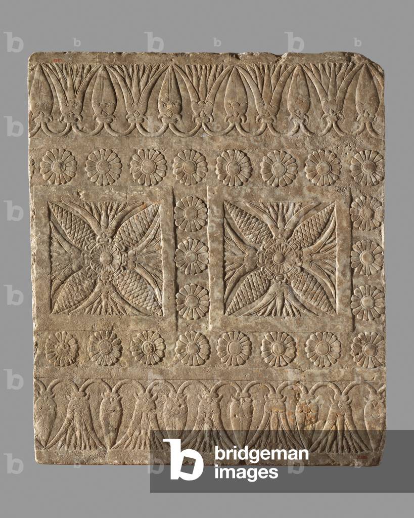 Threshold pavement slab with a carpet design, 7th century B.C. (gypsum alabaster)