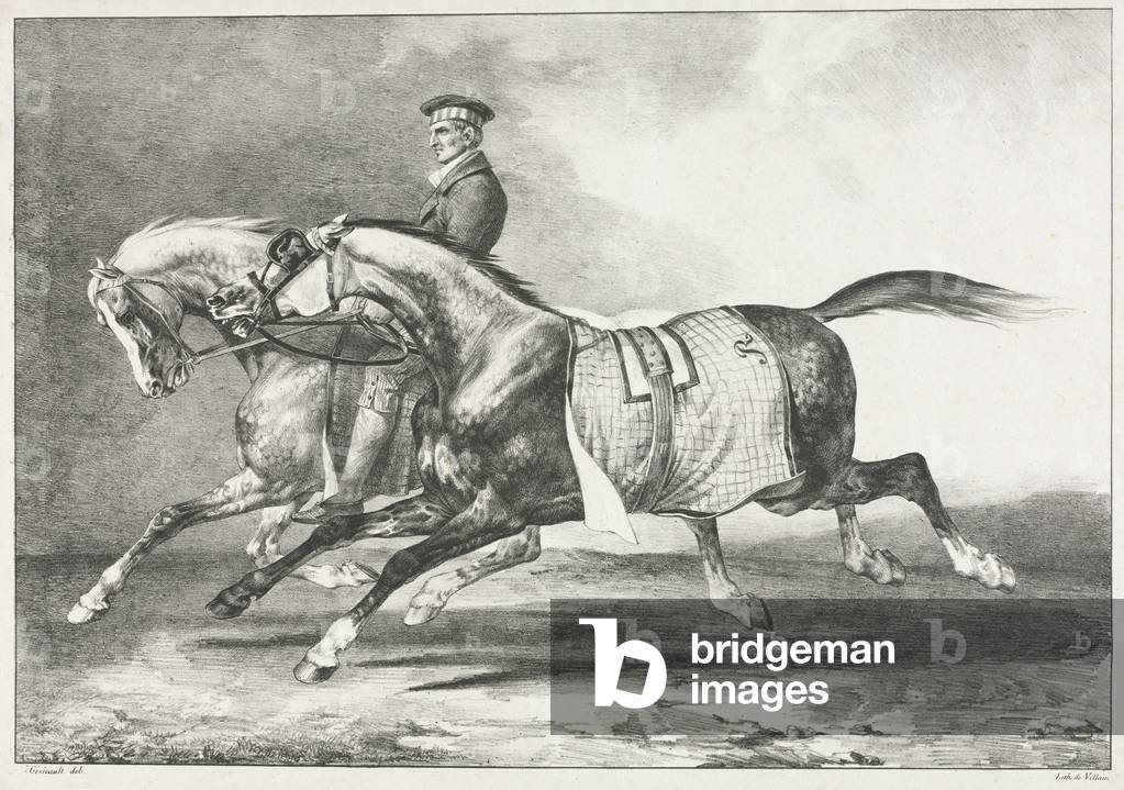 Image of Engraving depicting Two Dappled Horses Exercising 1822 by Theodore Gericault