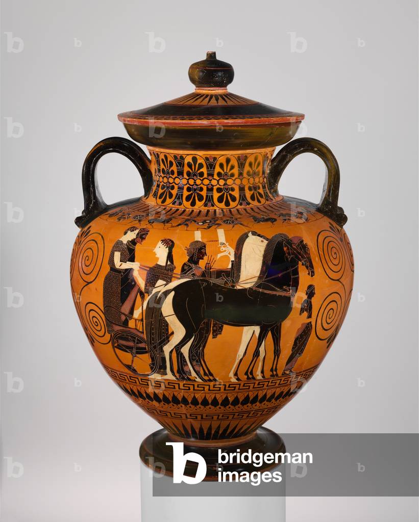 Terracotta neck-amphora with lid and knob, c.540 B.C (terracotta)
