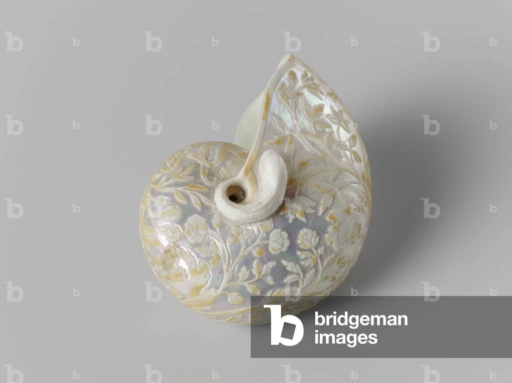 Nautilus Shell engraved with Flowers, 1650-1700 (mother of pearl)